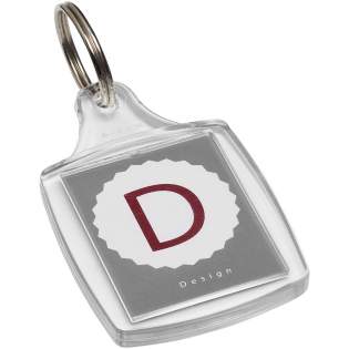 Porte-clés transparent A5 avec anneau fendu en métal. Conçu pour transporter un insert papier ou une photo d’identité. Dimensions de l’insert pour impression : 4,5 cm x 3,5 cm.