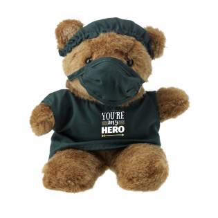 Plush bear with surgeons clothing. Without printing, bears (with cap and mask) and shirts are supplied loose.