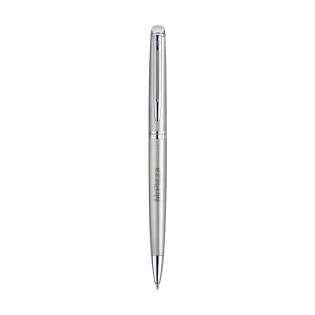 Blue ink ballpoint pen from the brand Waterman. The Hémisphère combines sleek, timeless lines with an elegant design. The brushed stainless steel barrel combined with gloss accents gives the pen a modern and refined look. Equipped with a sturdy clip, twist mechanism, and reliable refill for a smooth writing experience. Ideal as a stylish gift or for everyday use. Supplied in a Waterman gift box. Made in Europe. Packed individually. Blue ink ballpoint pen from the brand Waterman. The Hémisphère combines sleek, timeless lines with an elegant design. The brushed stainless steel barrel combined with gloss accents gives the pen a modern and refined look. Equipped with a sturdy clip, twist mechanism, and reliable refill for a smooth writing experience. Ideal as a stylish gift or for everyday use. Supplied in a Waterman gift box. Made in Europe. Packed individually.