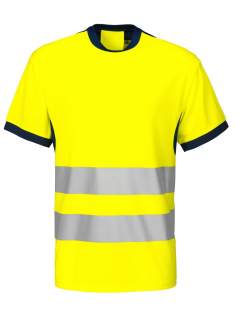• T-shirt met ronde hals<br />• ribboord aan de kraag<br />• functioneel materiaal dat vocht wegvoert van het lichaam<br />• sneldrogend <br />• krimp- en kreukvrij<br />• gesealde reflectiebanden met stretch