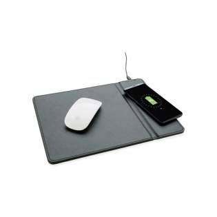 PU mousepad with integrated wireless charging pad to charge all mobile devices that support wireless charging (Android latest generations, iPhone 8 and up). The wireless charging part can be also used as stand for your mobile device. Includes 40 cm micro USB cable to connect the mousepad to the USB port of your computer.  Input: 5V/1A. Wireless output: 5V/1A 5W.<br /><br />WirelessCharging: true
