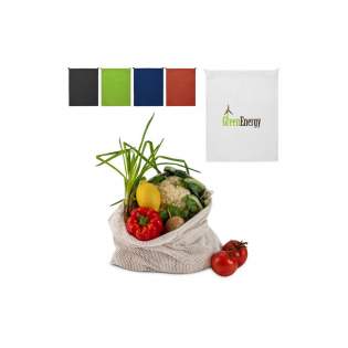 Reduce the number of plastic bags in the supermarket by using your own food bag. This cotton bag with mesh is highly suitable for fruits and vegetables. Re-use it over and over again and when dirty, simply wash it at low temperatures (could shrink).