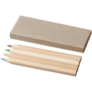 4 gekleurde potloden in een papieren doos. Decoratie kan niet worden geplaatst op de losse onderdelen.