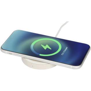 5W wireless charging pad made of wheat straw plastic material mixed together, reducing the amount of plastic needed. To charge a device without wireless technology, an external wireless charging receiver or receiver case is required. Packaged in a gift box and delivered with an instruction manual (both made of sustainable material). Type-C charging cable is included.