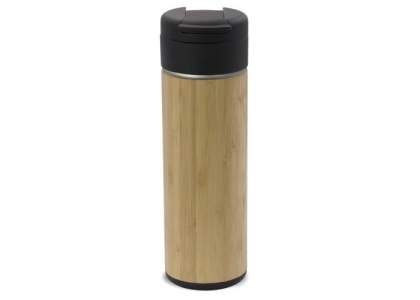 Dubbelwandig beker uit de Toppoint design 'Flow' serie. De mok met bamboe finish en klapdeksel is 100% lekvrij en eenvoudig mee te nemen. De binnenwand van de mok bestaat uit RVS en is van zeer hoogwaardige kwaliteit. De buitenwand is gemaakt van bamboe. Wordt geleverd in een geschenkverpakking.