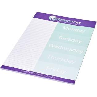 White A4 Desk-Mate® notepad with 80 g/m2 paper. Full colour print available to each sheet. Available in 3 sizes (25/50/100 sheets).