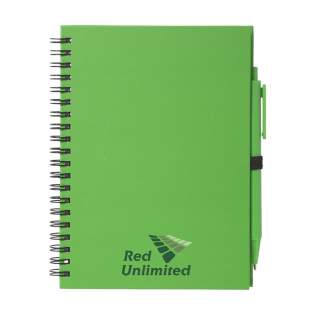 Notebook with approx. 70 sheets/140 pages of white lined paper (70 g/m²) and cardboard coloured cover. Bound in a strong, spiral bound. Includes matching, blue ink ballpoint pen.