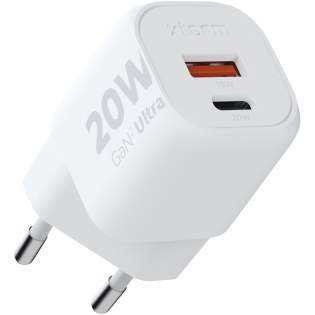 The 20W GaN² Ultra wall charger plug is designed to be more compact and powerful than ever before. With its compact design and dual-port functionality, this wall charger is perfect for your travels, office, or home. To reduce waste and contribute to a more sustainable future, the charger is made from 97% recycled plastic. Output: 1 USB-C 20W power delivery, and 1 USB-A 18W quick charge 3.0. Delivered with a user manual.
