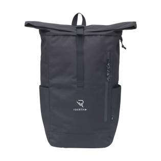 WoW! Practical, sturdy and water-resistant "roll-top" cooler backpack made from RPET polyester (made from recycled PET bottles). This backpack has a large inner compartment with a special cooling section. The cooling section is easily accessible via the top of the bag or via a practical and waterproof zip at the rear. The ideal bag for outdoor activities, picnics and food delivery. Includes a zip pocket on the front, two side pockets, padded foam back, adjustable shoulder straps, carrying loop and handy roll closure with secure clip. The perfect bag made with a minimal ecological footprint. Capacity approx. 30 litres.