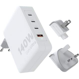 The 140W GaN Ultra travel charger is designed to be more compact and powerful than ever before. With its compact design and dual-port functionality, this travel charger is perfect for your travels, office, or home. With the included EU, UK, and US, AC plug options and the 240W USB-C PD cable (2 metres), you have everything you need to charge your devices all over the world!