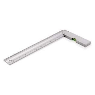Professional aluminum square ruler with integrated level optimal to measure corners and draw squares. Double sided printing with indication in CM (30) and inches (10) Level Accuracy 0.5mm<br /><br />TapeLengthMeters: 0.30<br />PVC free: true