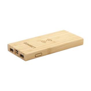Powerful, durable and environmentally responsible wireless charging power bank made of natural bamboo with built-in lithium polymer battery (8000mAh). Quickly charges smartphones or tablets via the USB or Type-C ports and includes an integrated 5W wireless charging function for mobile devices that support QI wireless charging (newest generations Android and iPhone). Input 5V/2A. Output: 5V/2A. Wireless output: 5V/1A (5W). Includes 50 cm micro-USB (2A) charging cable, indicator lights, on/off button and user manual. Each item is individually boxed.