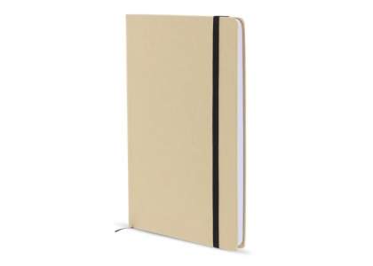 Notizbuch mit Kartoneinband, schwarzem Lesebändchen, schwarzem Gummiband und 160 cremefarbenen, linierten 70g/m²-Seiten.
