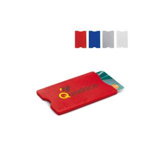 Hard case card holder for a debit card. Card holder includes RFID protection to prevent skimming. With indentations to easily remove the card.