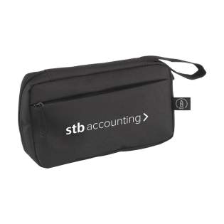 WoW! Pouch for organised and clear storage of cables, chargers and technical accessories. Made from 600D RPET polyester. The inside offers ample storage space, divided into several (mesh) compartments. With zip closure, an extra zip pocket on the exterior and a practical carrying loop. Ideal for travelling, but also handy at home or in the office. GRS-certified. Total recycled material: 88%.
