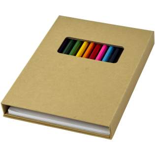 Set comprenant 12 crayons de couleur et un bloc de 10 pages de coloriage et 40 pages à dessin blanches dans un étui 3 plis. Marquage non disponible sur les composants.