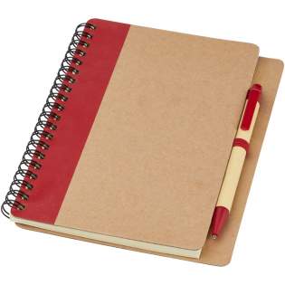 Recycled paper cover notebook with 60 sheets of lined recycled reference paper with matching pen. Pens packed together with notebook.