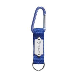 Carabiner hook with woven nylon strap and sturdy keyring.