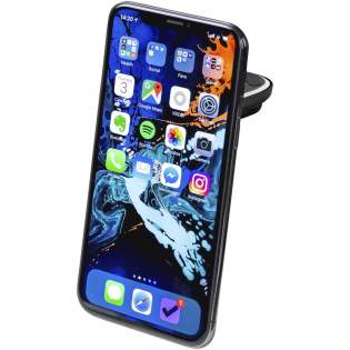 Aluminum magnetic phone holder for the car. The clip can easily be plugged into the car air vent, and the metal plate can be attached to the back of the phone or phone cover. The holder might not be compatible with all types of phone covers/cases.