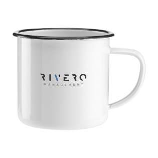 Enamelled mug. A popular retro-style design. To accentuate the retro look, the mug has imperfections. Capacity 350 ml. Each item is individually boxed.