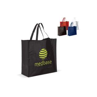 Large shiny shopping bag made of PP woven material. Large print area.