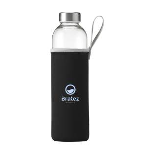 Slim, leak proof water bottle made from soda-lime glass with stainless steel screw cap. With neoprene sleeve to carry the bottle comfortably. The glass bottle is dishwasher safe with the exception of the screw cap. Capacity 750 ml. Packed individually. Slim, leak proof water bottle made from soda-lime glass with stainless steel screw cap. With neoprene sleeve to carry the bottle comfortably. The glass bottle is dishwasher safe with the exception of the screw cap. Capacity 750 ml. Packed individually.