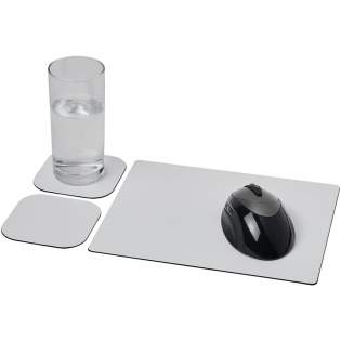 Supplied with a Brite-Mat mouse mat and a set of matching coasters. The set comprises of a rectangular mousemat (0.3 x 19 x 24 cm) and two square coasters (0.3 x 9.5 x 9.5 cm).