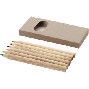 Colouring set with 6 pencils made of poplar wood. By opting for a colouring set made from wood coming from responsibly managed forests, you can support more sustainable and ethical practices in the production of art supplies. Delivered with a manual in a kraft paper box. Pencil size: 87 x 7 mm.