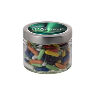 Glass jar 0,22 liter with metal lid, filled with liquorice sticks