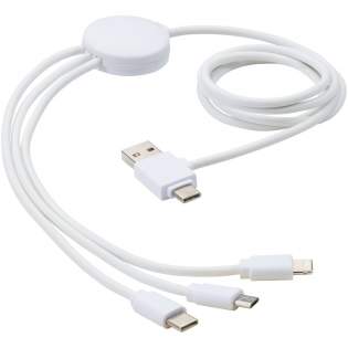Charging cable with antibacterial additive and 5 different connectors: Type-C input, USB-A input, Type-C output, iOS output, and micro USB output. This allows for using the cable also with Type-C output devices that are included in the newer generation of phones and macbook computers. Cable length is 100 cm. The antibacterial additive is able to effectively reduce the bacterial levels present on the surfaces of the material, with high effectiveness in inhibiting the growth of bacteria and fungi responsible for creating unpleasant smells, staining and degradation of textile and plastic products. Tested according to ISO 20743:2013. 