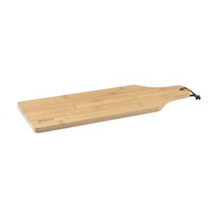 WoW! Serving board with leather cord. This board has a striking elongated shape and is ideal for serving tapas. Made from attractive and robust bamboo. Durable, ecologically sound, antibacterial and easy to clean.
NOTE: Due to the natural grains and contours of bamboo, we cannot guarantee consistency in depth/colour of the engraving. Each item is supplied in an individual brown cardboard box.