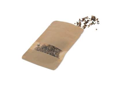 Kraft papieren zak met 4 gram vlinder- en bijenbloemenzaden geschikt voor 2 m² bloemen. Een echt duurzaam cadeau.