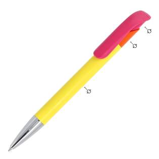 Toppoint Design-Kugelschreiber, hergestellt in Deutschland. Dieser Stift hat eine blau schreibende Jumbo-Mine für 4,5 km Schreibvergnügen. Wählen Sie Ihre eigene Kombination aus vollfarbigen und transparenten Teilen in einer Vielzahl von Farben.