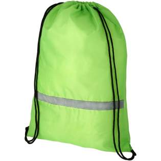 EN 13356 certified drawsting backpack. Large main compartment with drawstring closure. Features a reflective front strip and reinforced corners. Resistance up to 5 kg weight. .