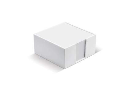 Handy cube box with white paper. Printing is possible on each individual sheet and on the sides of the box. Circa 320 wood-free sheets. Each cube comes shrink wrapped. 90g/m².