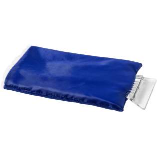 Ice scraper with a protective polyester glove with extra inside padding.