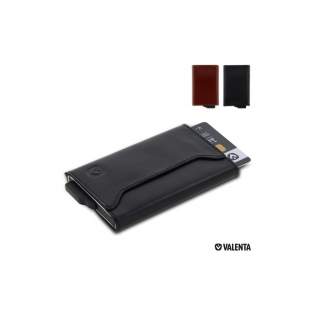 This super thin and stylish card holder protects your cards from skimming thanks to RFID technology. Store up to 7 cards in the aluminum section. On the front is an extra pocket for paper money. The slide system at the bottom allows you to slide the cards out in one smooth motion.