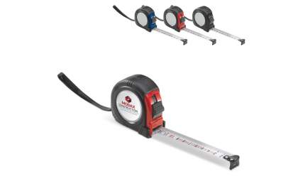 The giant tape measure is a measuring greatness. Due to its range of five meters and a white measuring tape is this tape measure a useful gift. Easy to carry thanks to the belt clip and accurate due the hook at the beginning of the tape.