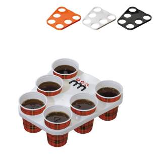 Ein Tablett für sechs Becher oder Gläser, passend für fast alle (Kaffee-) Becher. 