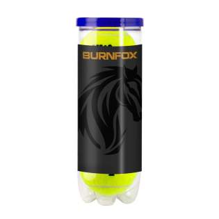 3 gas-filled tennis balls packaged in a transparent tube with a label all around. ITF-approved