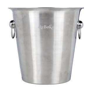 Lightweight, stainless-steel champagne cooler/ice bucket with ring handles. Fill with ice or water to keep drinks cool. This cooler provides a personal touch when presenting a bottle of champagne or wine. A practical ice bucket to use at many different occasions. Capacity 4,500 ml.
