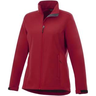 The Maxson women's softshell jacket – the ultimate blend of style and performance for your outdoor adventures. Made from 270 g/m² polyester with a water repellent finish, this three-layered softshell jacket offers 8000 mm waterproof protection and 400 g/m² breathability. Its mechanical stretch woven fabric ensures unrestricted movement, while the micro fleece lining keeps you cozy and warm. Whether facing rain or staying active, this versatile jacket keeps you comfortable and dry. Convenient hand pockets with zippers offer secure storage for your essentials. The adjustable cuffs with hook and loop closure allow for a customisable fit. Elevate your outdoor experience with the Maxson jacket as its the ideal companion, combining functionality and style effortlessly. This jacket is designed with a fitted shape for a feminine look.