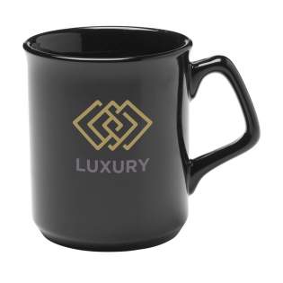 High quality ceramic mug. In all white or with a coloured exterior. Capacity 280 ml. Dishwasher safe. The imprint is dishwasher tested and certified: EN 12875-2.