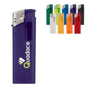 An electronic frosty refillable lighter. Matt silver coloured cap. Child-resistant. An electronic frosty refillable lighter. Matt silver coloured cap. Child-resistant.