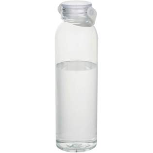 Wasserflasche aus RCS-zertifiziertem RPET, mit praktischem Silikon-Tragegriff. Hergestellt gemäß EFSA-zugelassenem PET-Recyclingverfahren. Fassungsvermögen: 630 ml. 