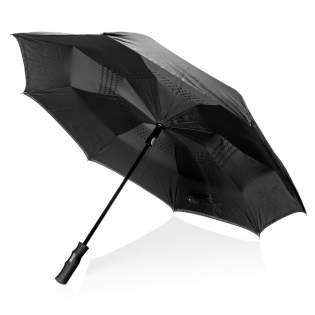 23'' umgekehrter Regenschirm aus 190T Pongee Stoff mit automatischer Öffnung und manueller Schließung. Der Schirm verfügt über Fiberglasschaft und -gestänge. Windproof