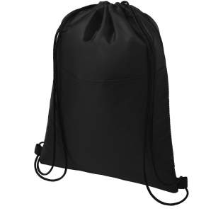 Drawstring cooler bag with string closure in black colour. Features an open front pocket. Fits 12 cans. Resistance up to 5 kg weight.