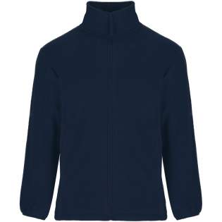 Fleece jacket with high lined collar and matching reinforced covered seams. Injected zip with matching puller made of fabric. Side pockets. Cuffs with elastic trim. Bottom hem with inner side adjusters. Removable label. The model is 115 cm and is wearing size 5/6.