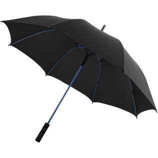 Automatic opening 23" storm umbrella. Pongee canopy and matching pouch, colour pop fibreglass shaft and fibreglass ribs. Colour matching stitching on umbrella closure strap. Windproof system. Exclusive design.