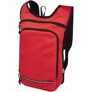 Made from 100% GRS recycled and water repellent fabric, the Trails backpack features one zippered front pocket and one zippered main compartment, and is compatible with a hydration water bladder. Reflective stripes for visibility and mesh backside fo... Made from 100% GRS recycled and water repellent fabric, the Trails backpack features one zippered front pocket and one zippered main compartment, and is compatible with a hydration water bladder. Reflective stripes for visibility and mesh backside fo...